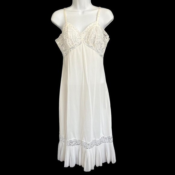 Vintage Vanity Fair S Accordion Pleated Lace Midi Slip Dress Tricot Nylon White - Picture 1 of 10